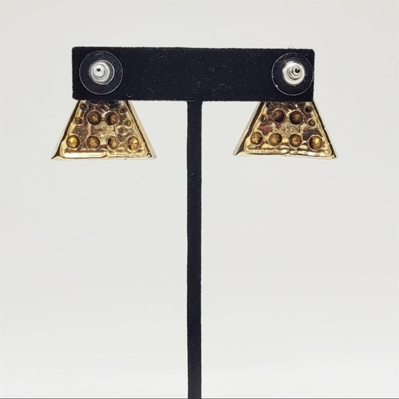 Triangle Crystal Gold Earrings - Picture 3 of 3